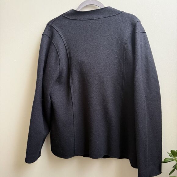 Eileen Fisher Black  Leather Wrap Sweater Jacket 100% Wool Plus Size  2X - Picture 3 of 6